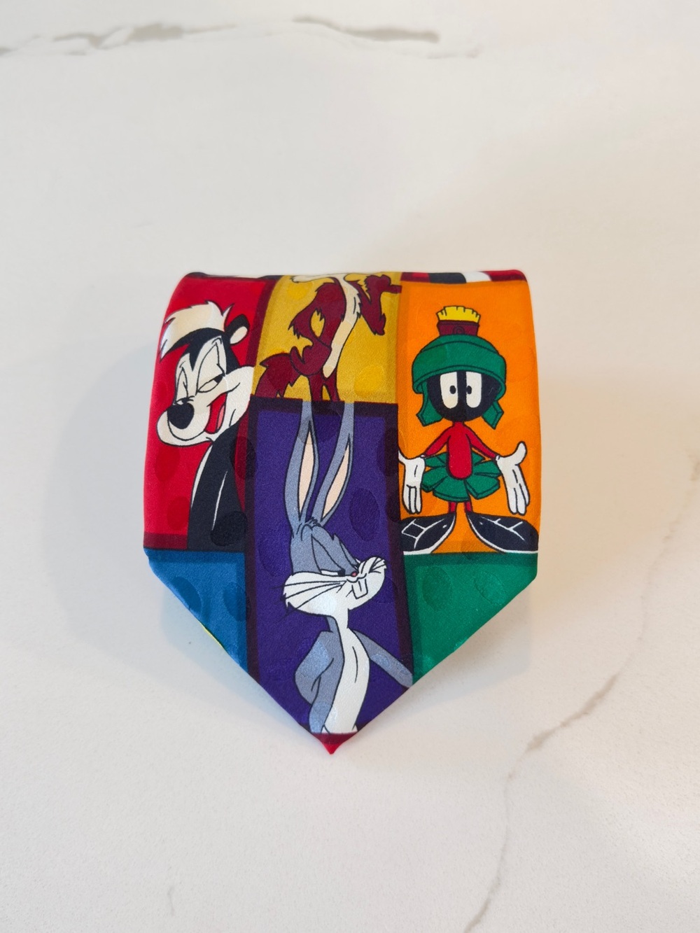Looney Tunes Character Silk Tie - Colorful Cartoon Panels 100%silk